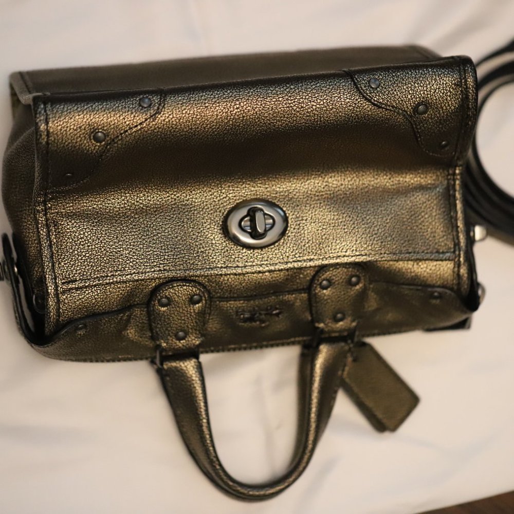 COACH METALLIC  LEATHER RHYDER 24 SATCHEL HANDBAG CROSSBODY DETACHABLE STRAP EUC - Picture 11 of 16